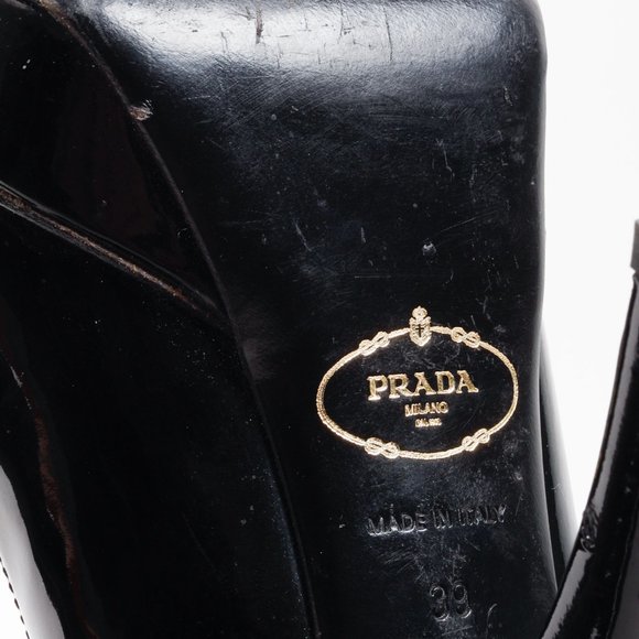 Prada Black Patent Leather Ankle Strap Platform Pumps - Picture 5 of 9